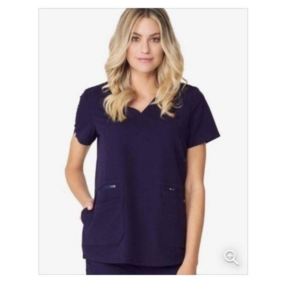 Figs Women's Navy V-Neck Scrub Top - Dark Blue